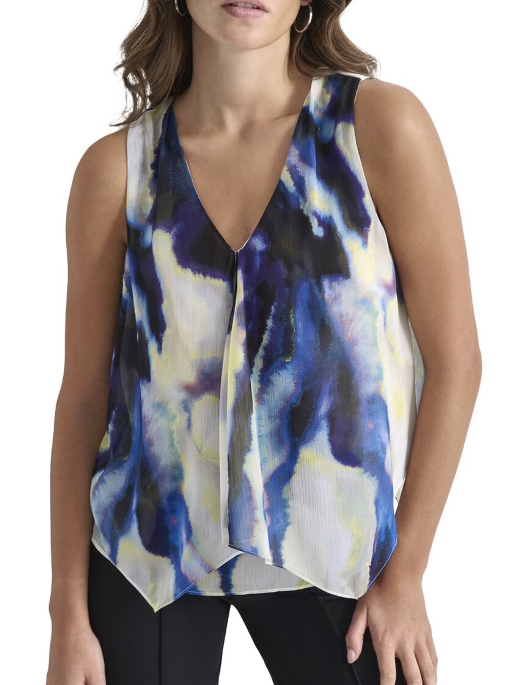 NWT DKNY V-Neck Sleeveless Top Vertical Wave Sz M